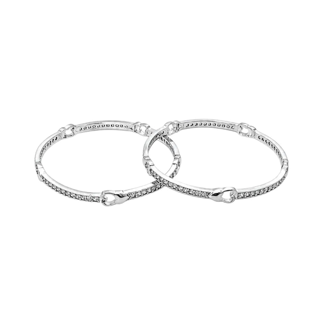 Twinklitz Sterling Silver Double Heart White Diamond Baby Bangles