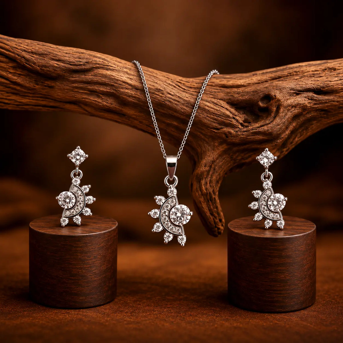 Silver Half Sun Pendant Set
