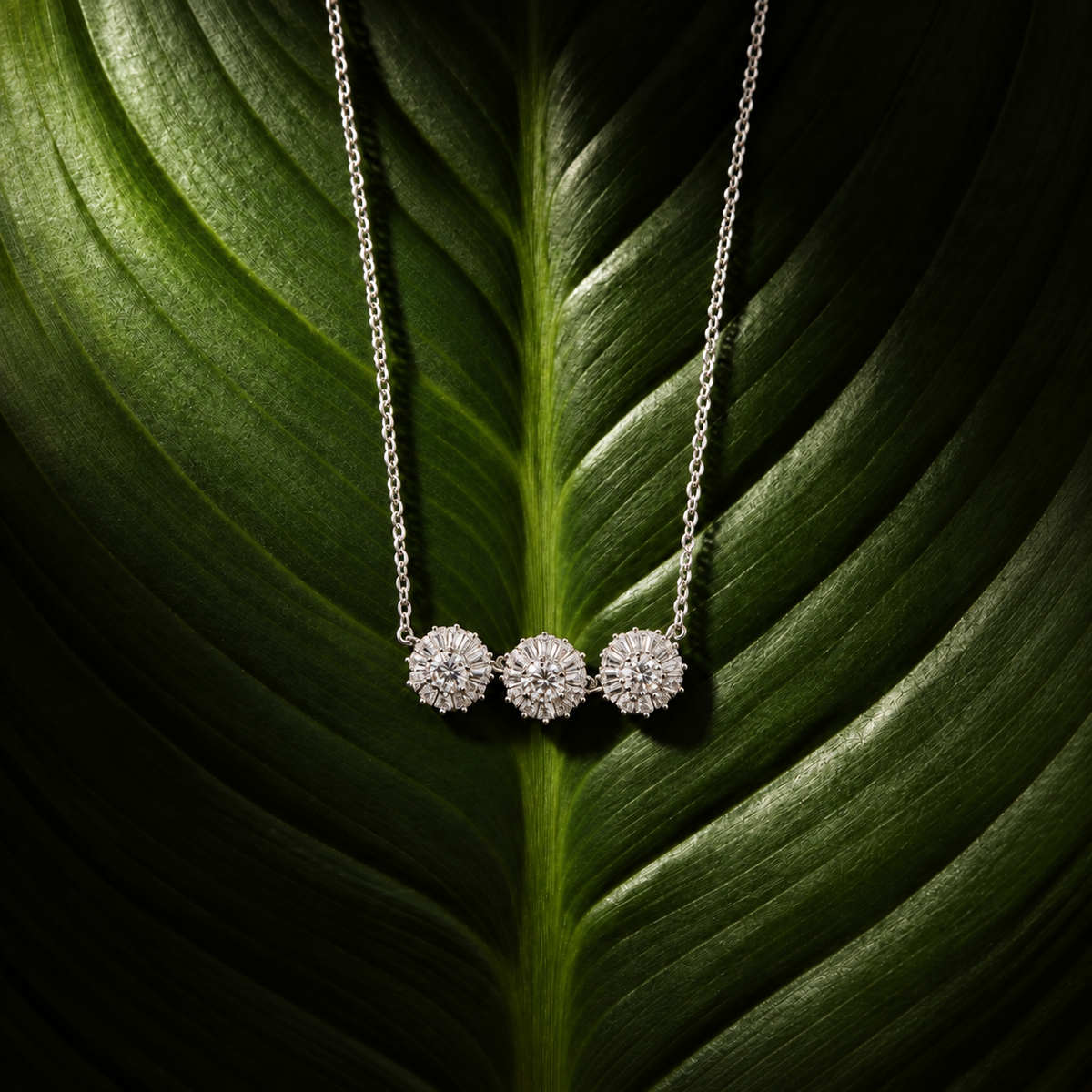 Silver Floral Trio Necklace