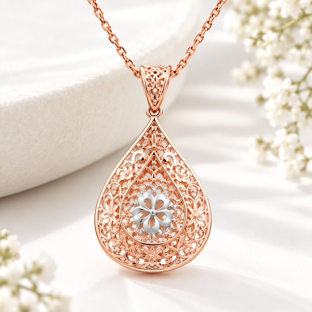 Floral Filigree Drop Pendant