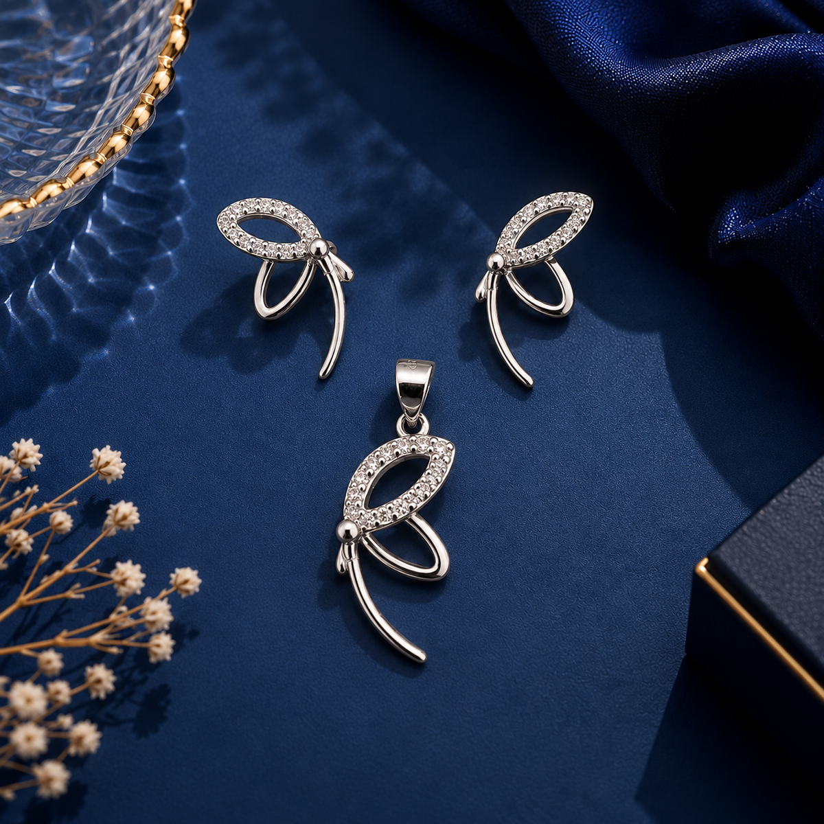 Elegant Half Butterfly Pendant Set