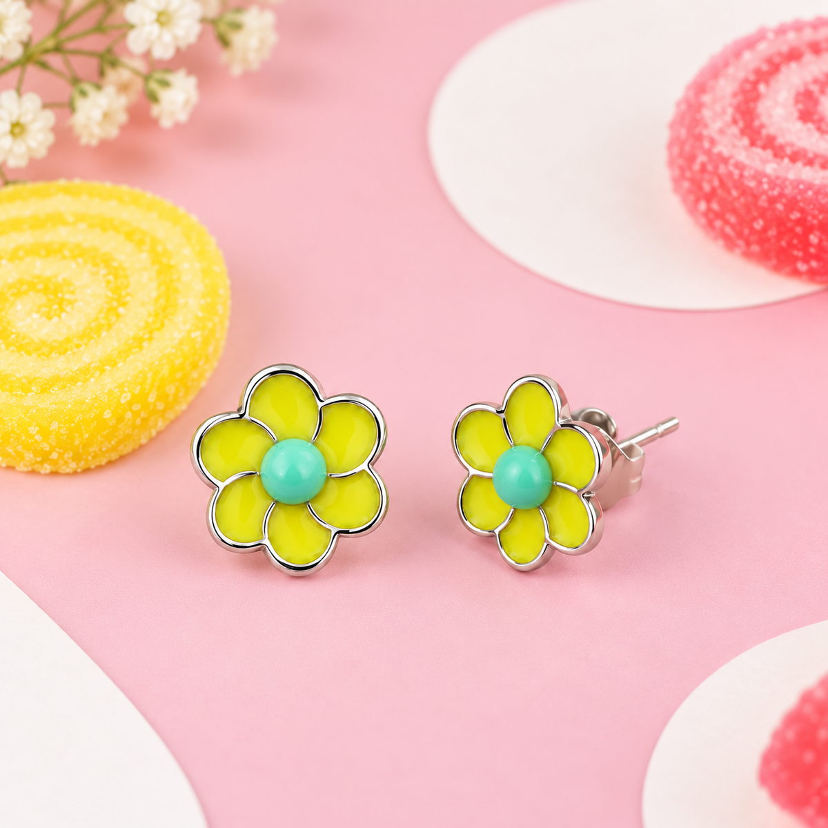 Yellow Flower Stud Earrings