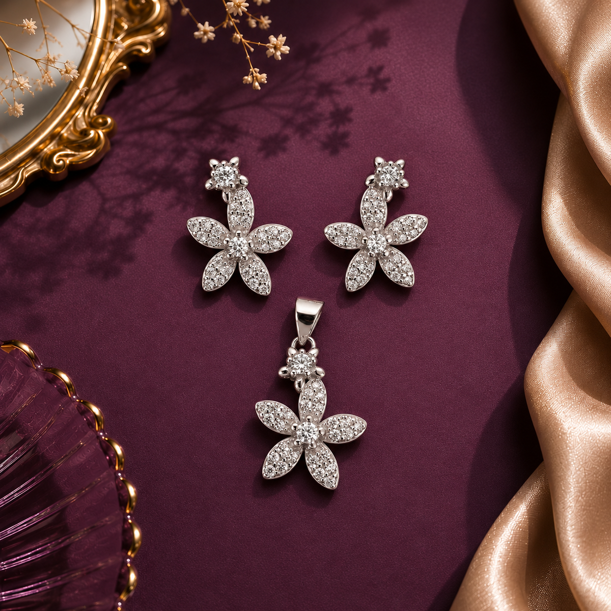 Delicate Flower Pendant Set