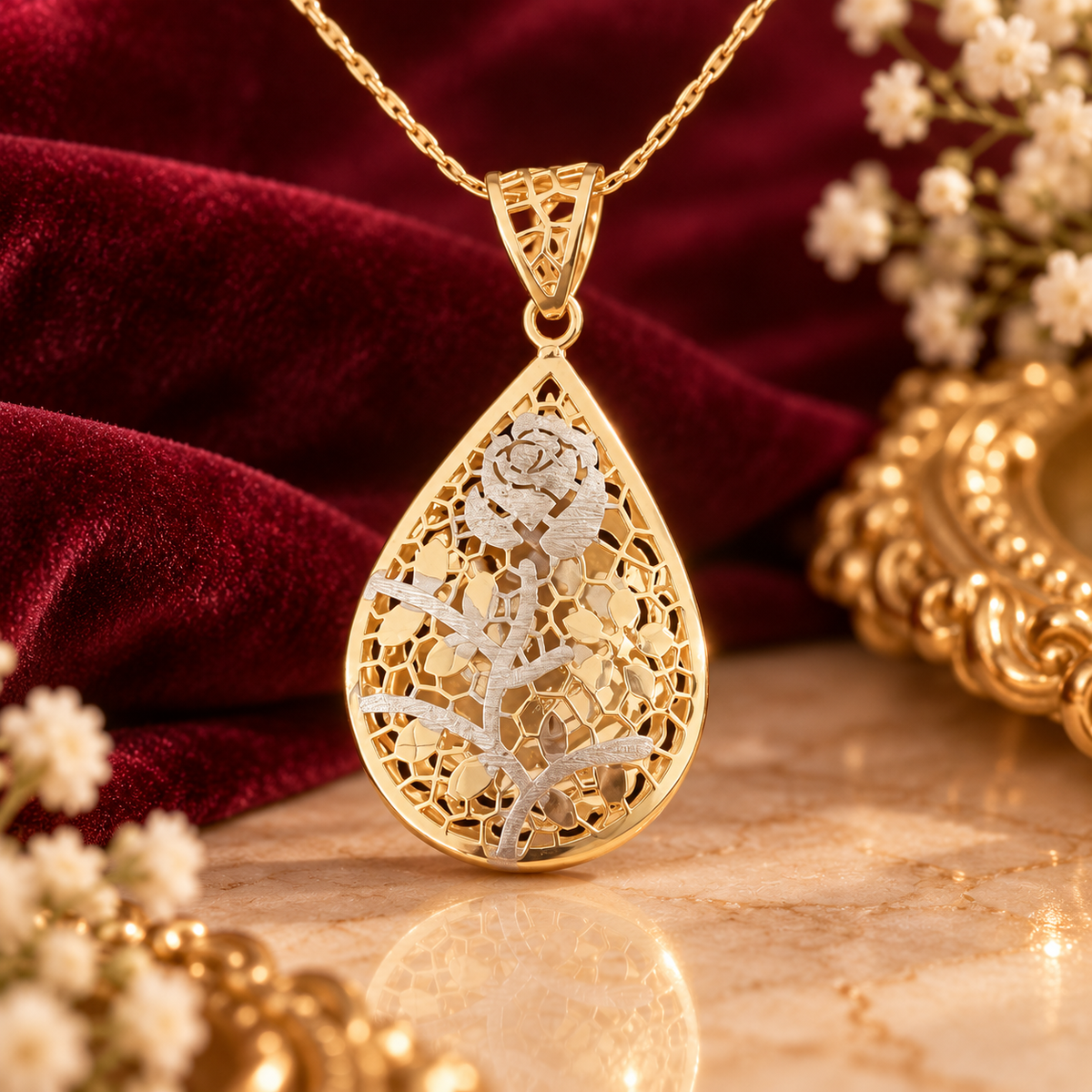 Teardrop Rose Pendant Necklace