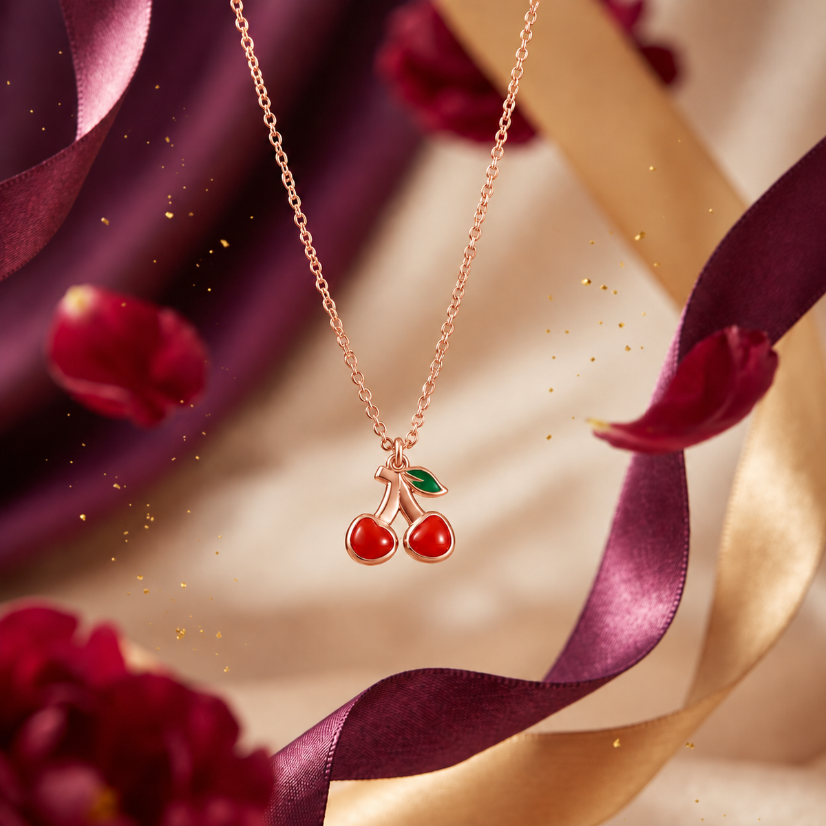 Rose Gold Cherry Charm Necklace