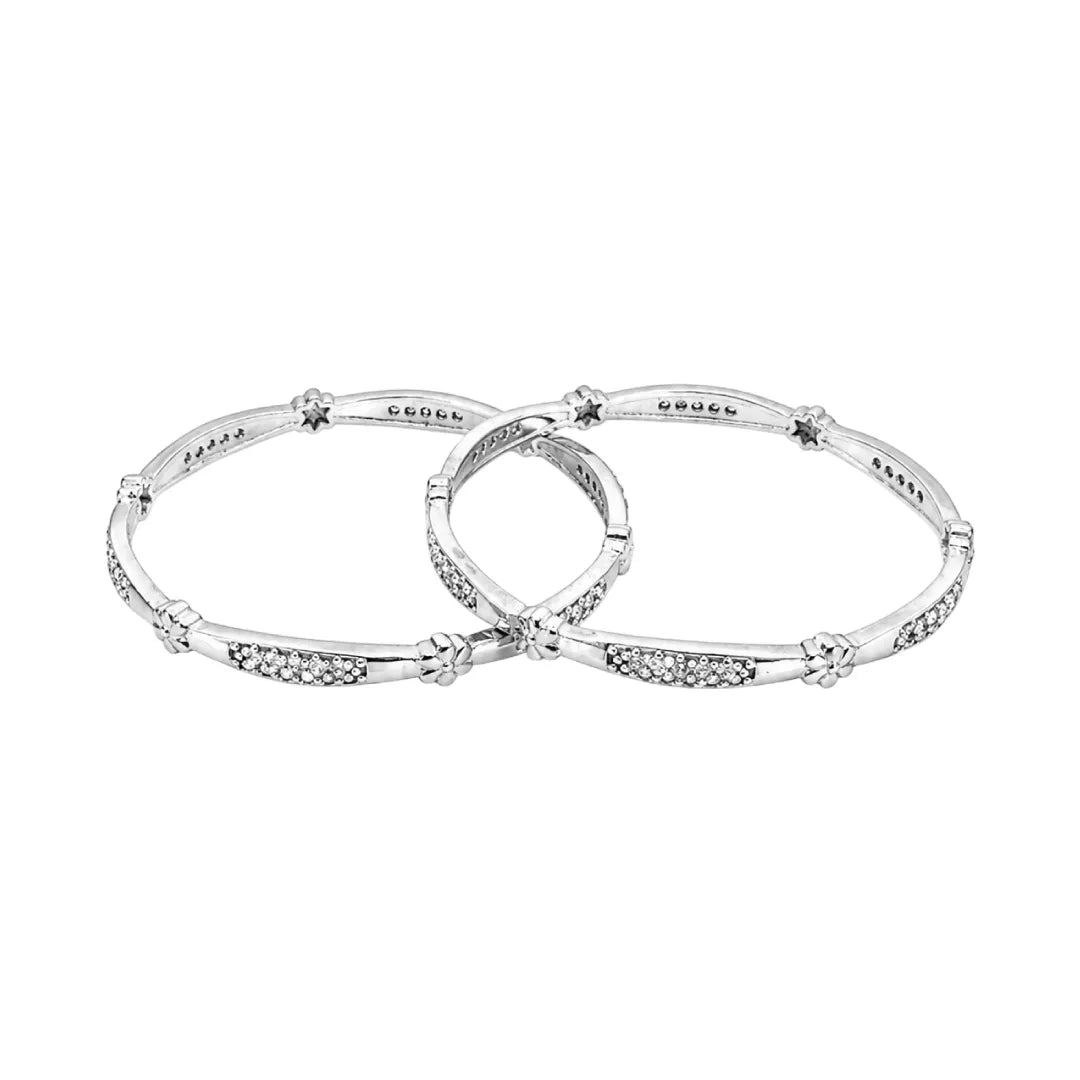 Twinklitz Sterling Silver Flower White Diamond Baby Bangles