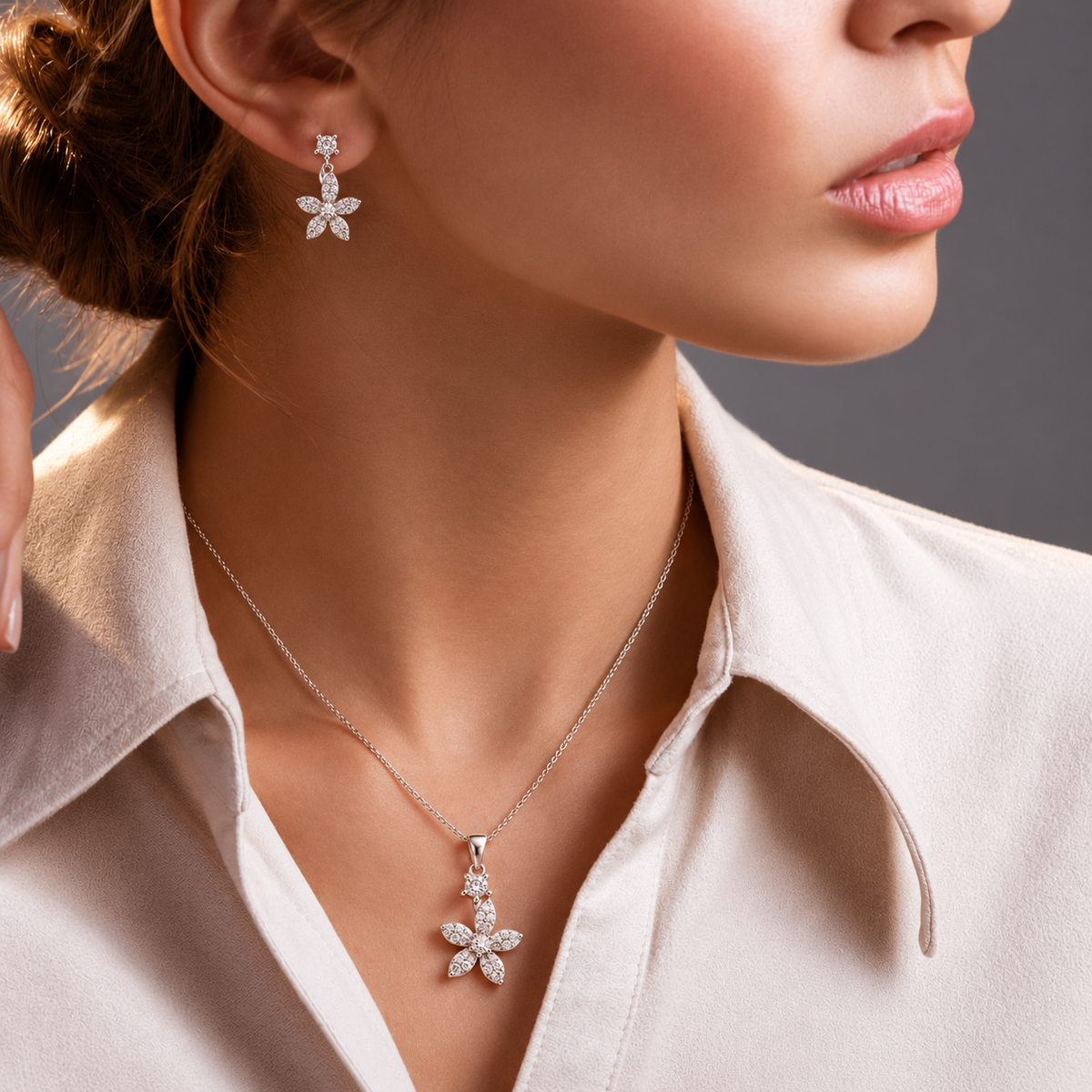Delicate Flower Pendant Set