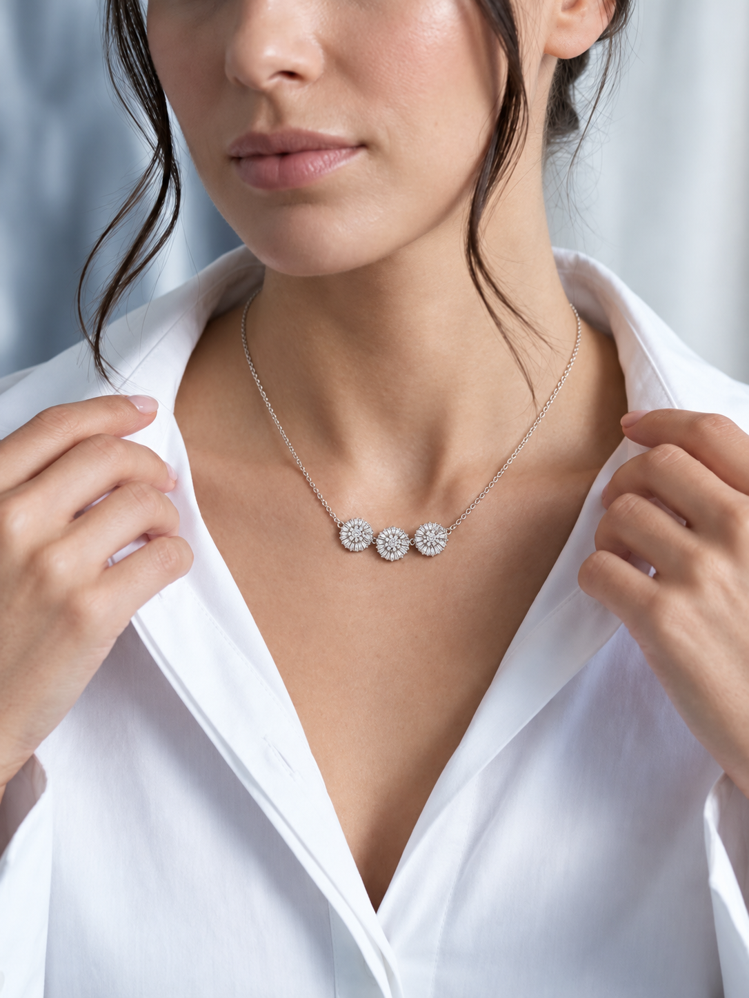 Silver Floral Trio Necklace