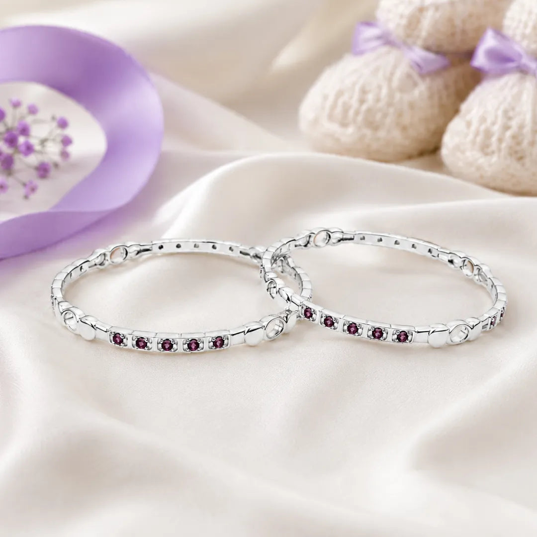 Twinklitz Sterling Silver Oval Pink Stone Baby Bangles