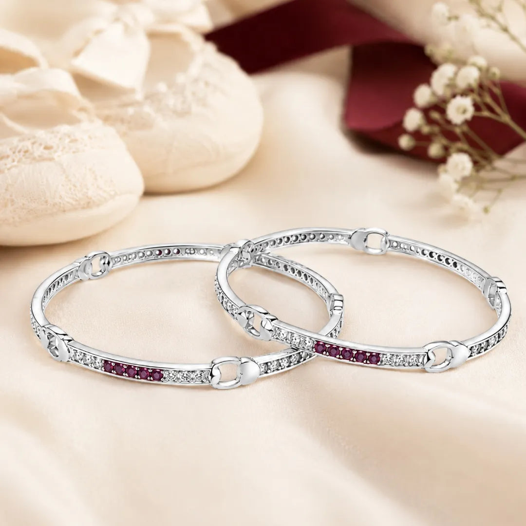 Twinklitz Sterling Silver Pink White Slim Baby Bangles