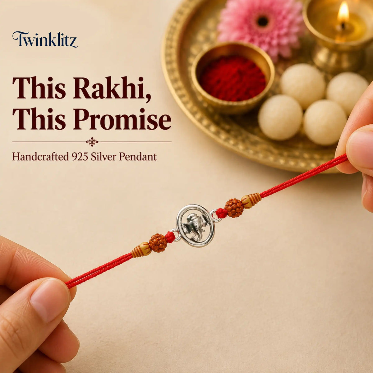 Twinklitz Ganpati Rudraksha Sterling Silver Rakhi