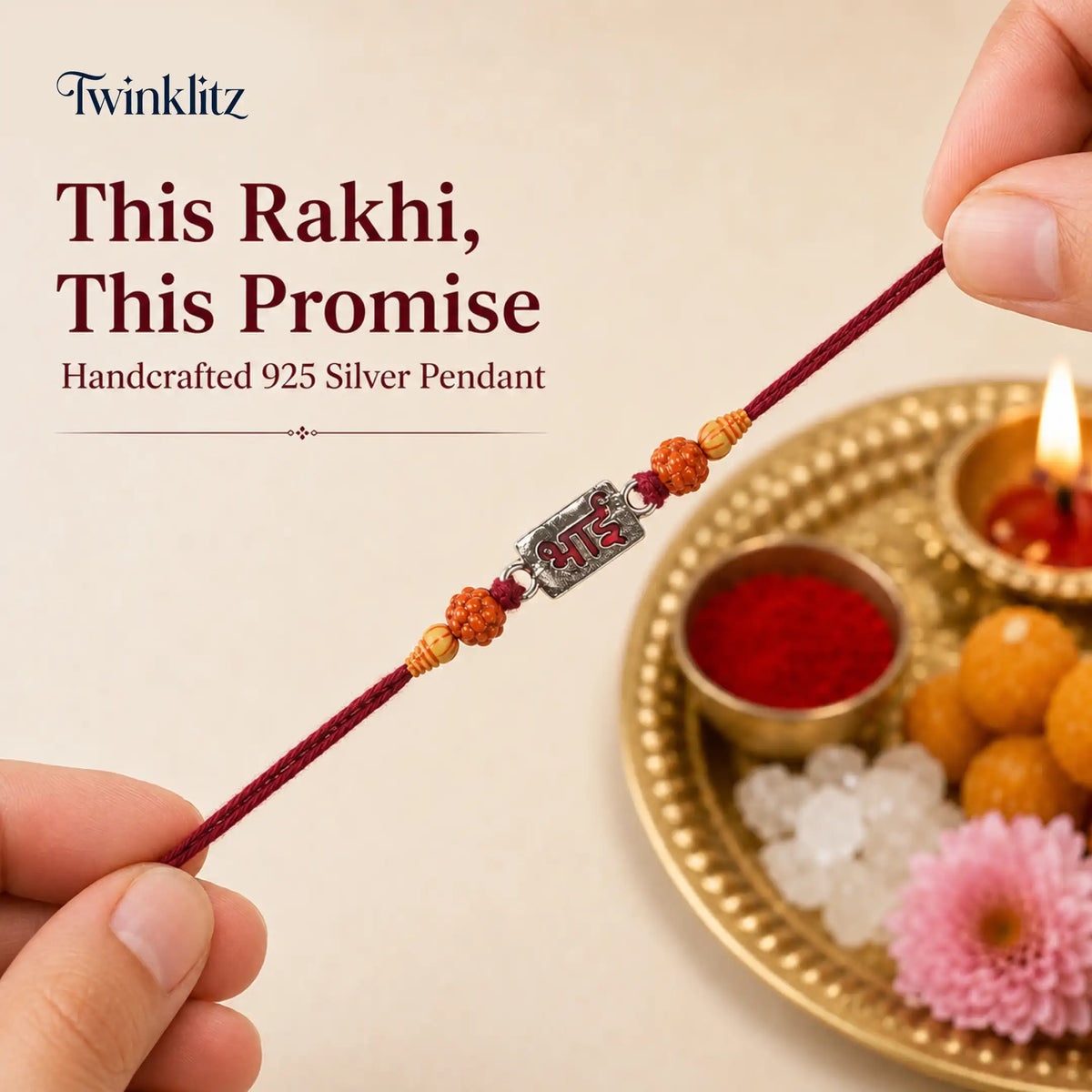 Twinklitz Classic Bhai Sterling Silver Rakhi