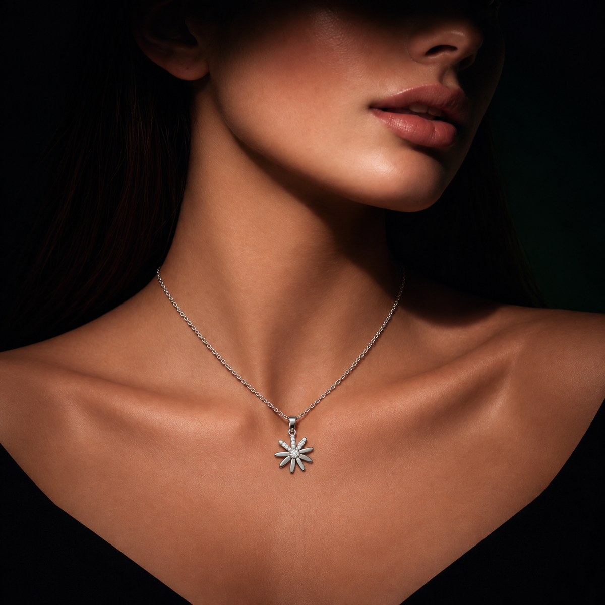 Silver Floral Pendant Necklace