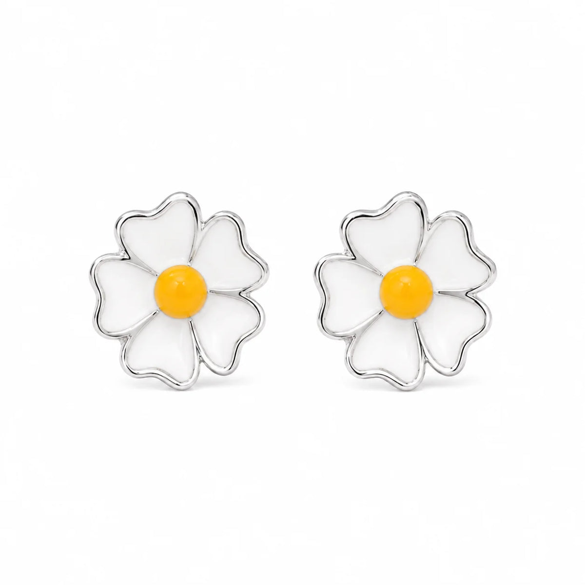 White Daisy Stud Earrings