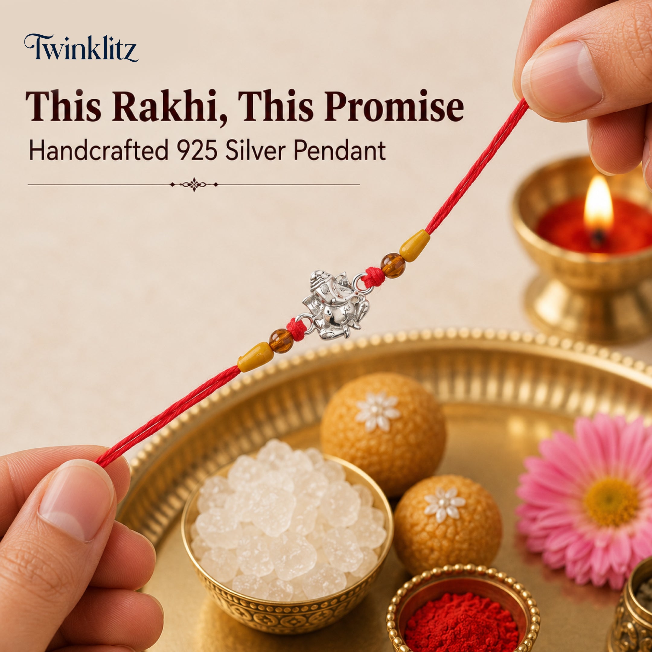 Twinklitz Elegant Ganesha Sterling Silver Rakhi