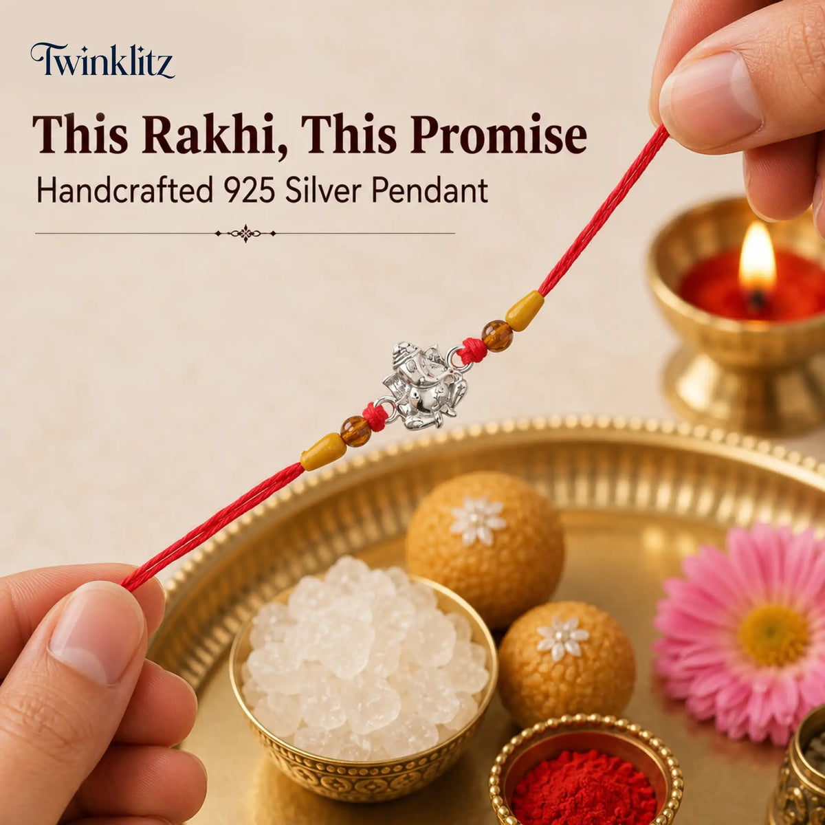 Twinklitz Divine Ganesha Sterling Silver Rakhi