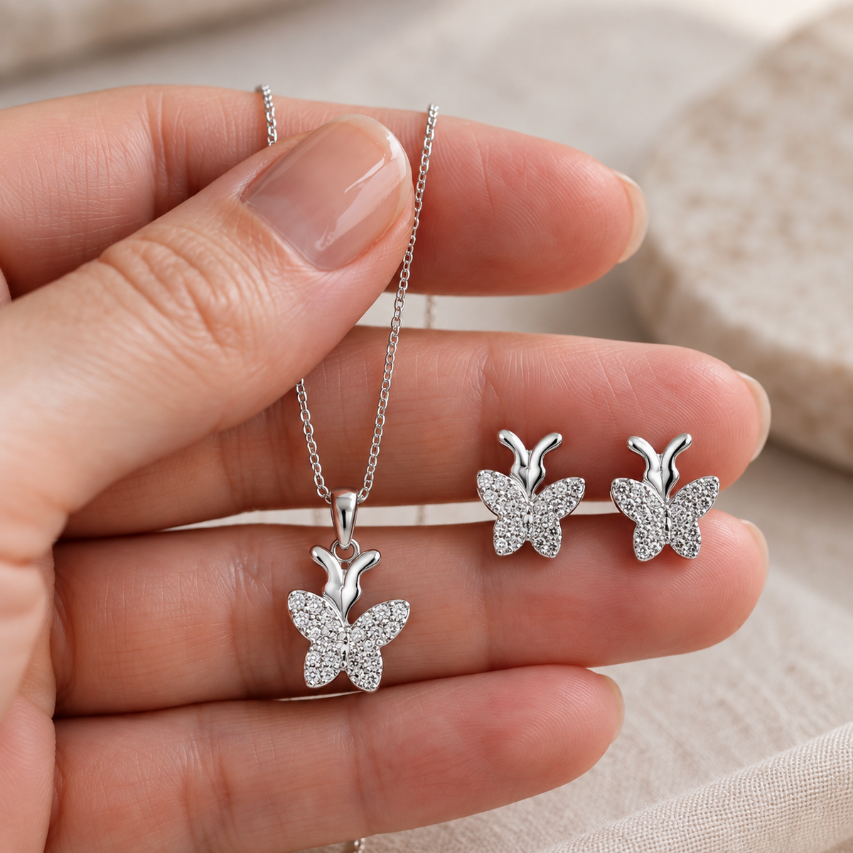 Butterfly Charm Pendant Set