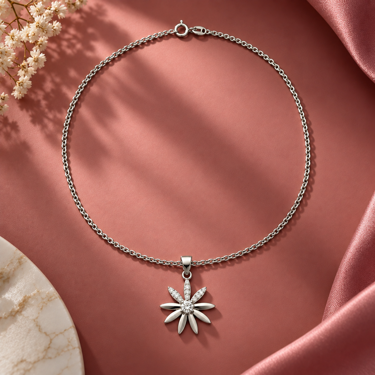 Silver Floral Pendant Necklace