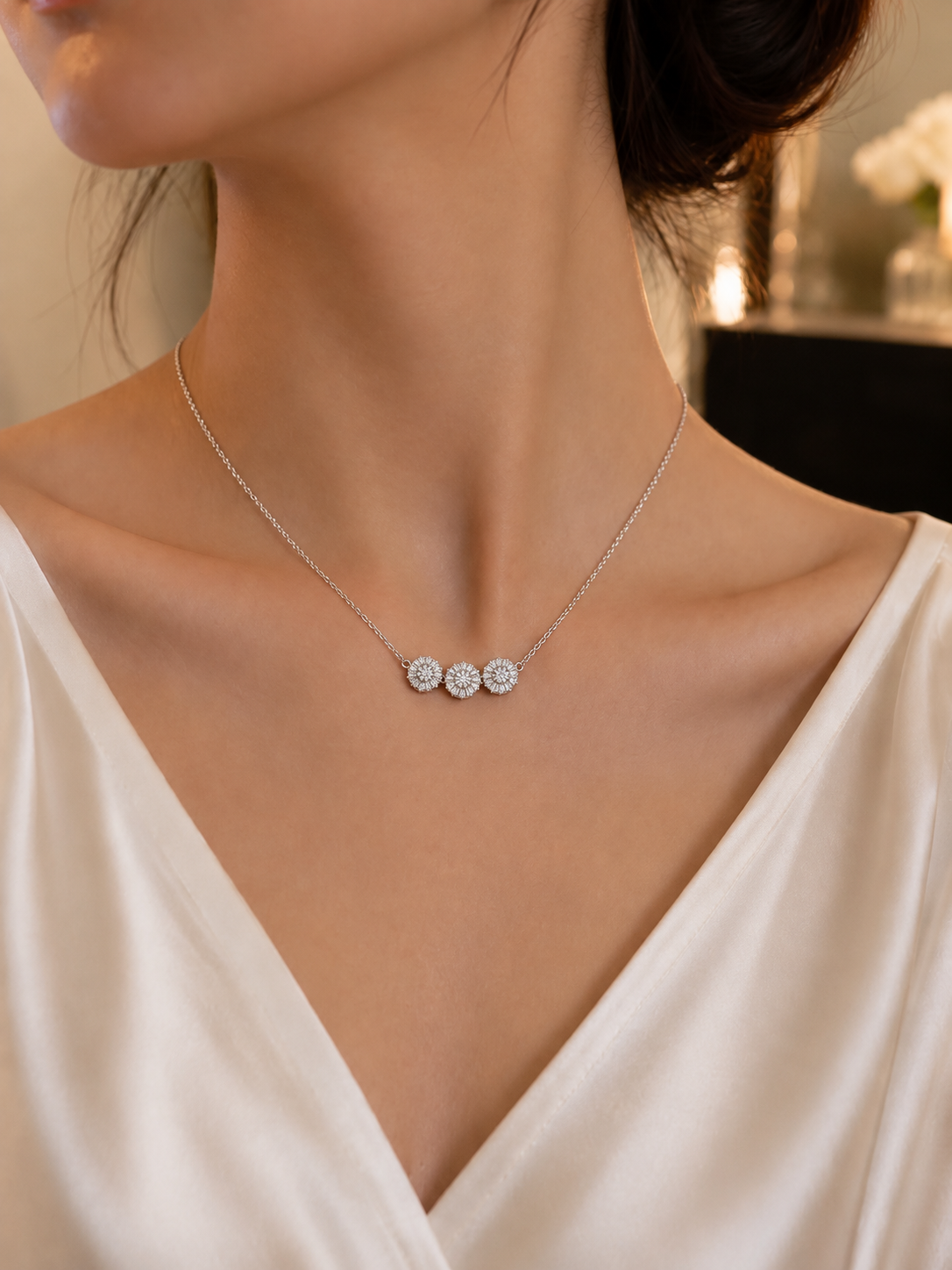 Silver Floral Trio Necklace