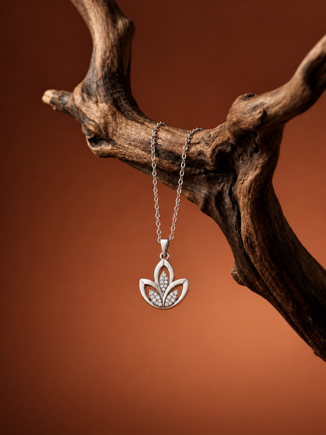 Silver Three Leaf Pendant Necklace