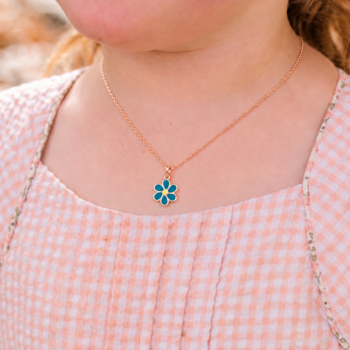 Teal Blossom Charm Necklace
