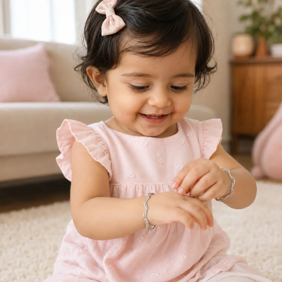 Twinklitz Sterling Silver Curve Leaf Baby Bangles