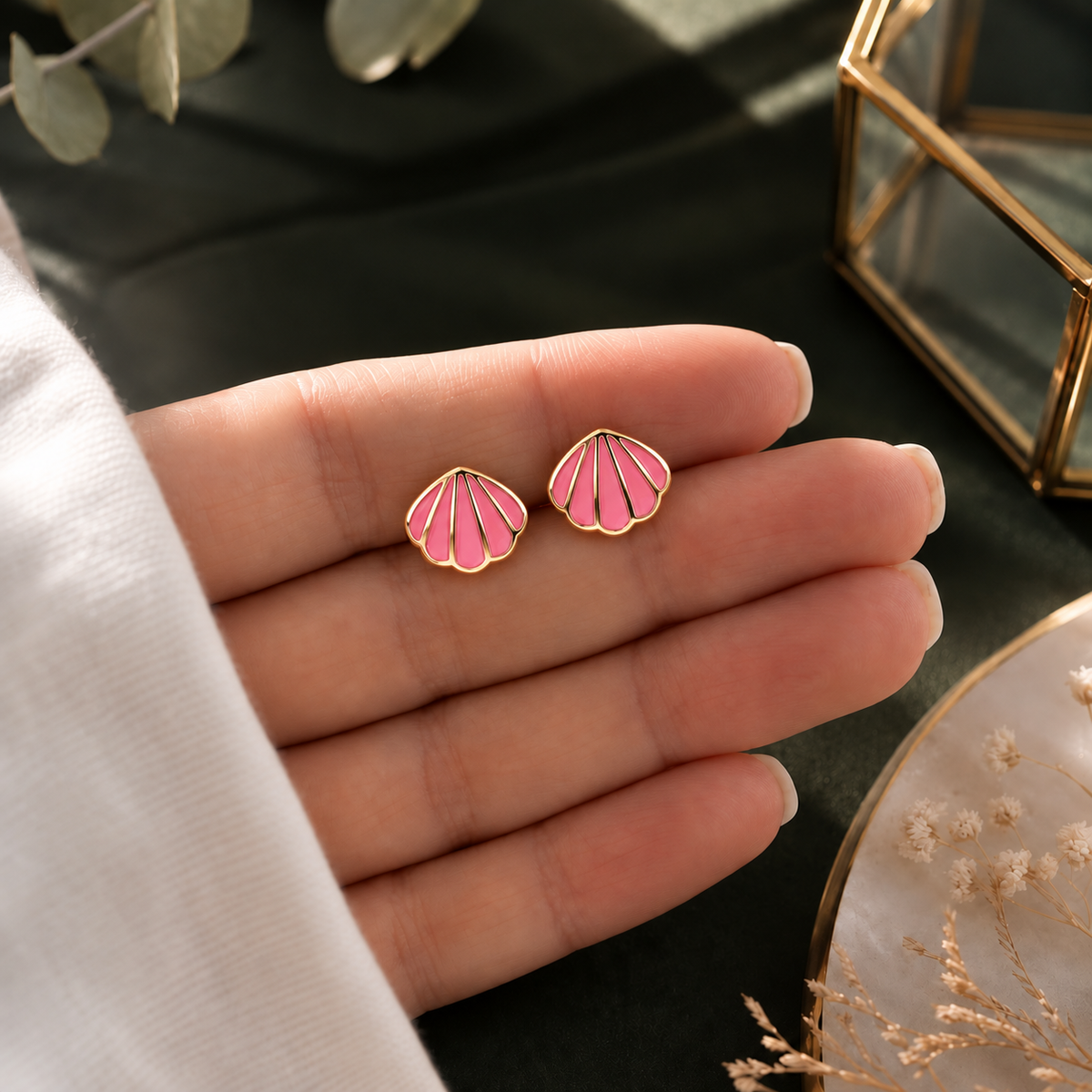 Pink Seashell Stud Earrings
