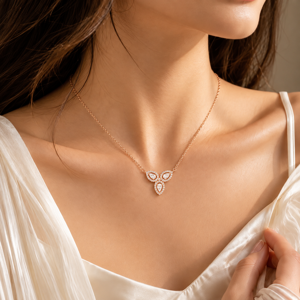 Rose Gold Trinity Crystal Necklace