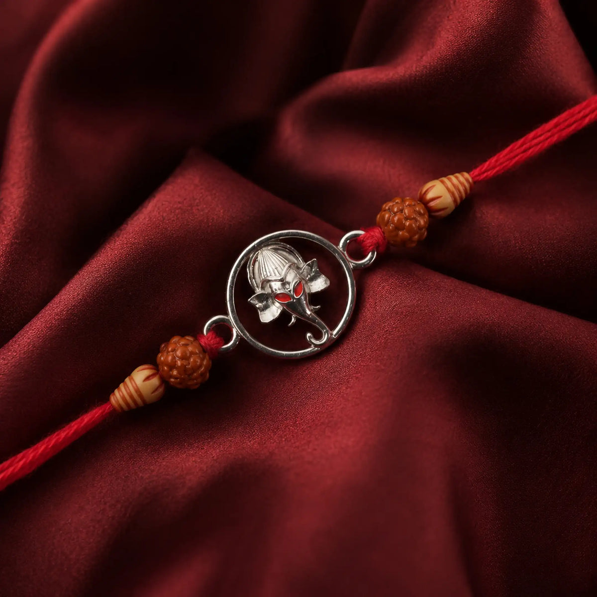Twinklitz Sterling Silver Red Eyed Ganesha Rakhi