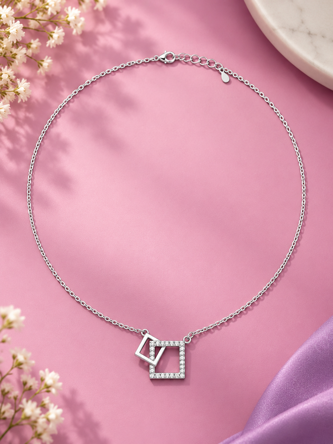 Silver Double Square Necklace