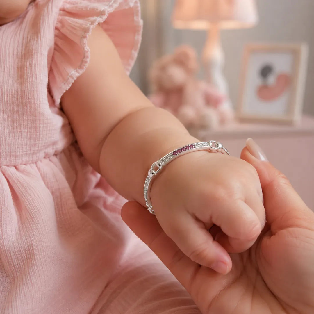 Twinklitz Sterling Silver Pink White Slim Baby Bangles