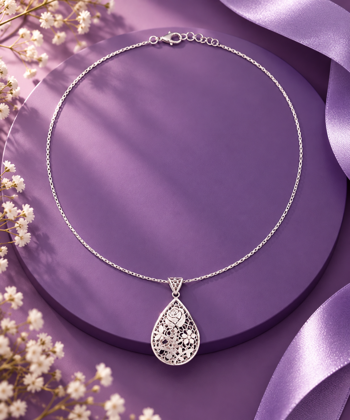 Rose Filigree Pendant Necklace