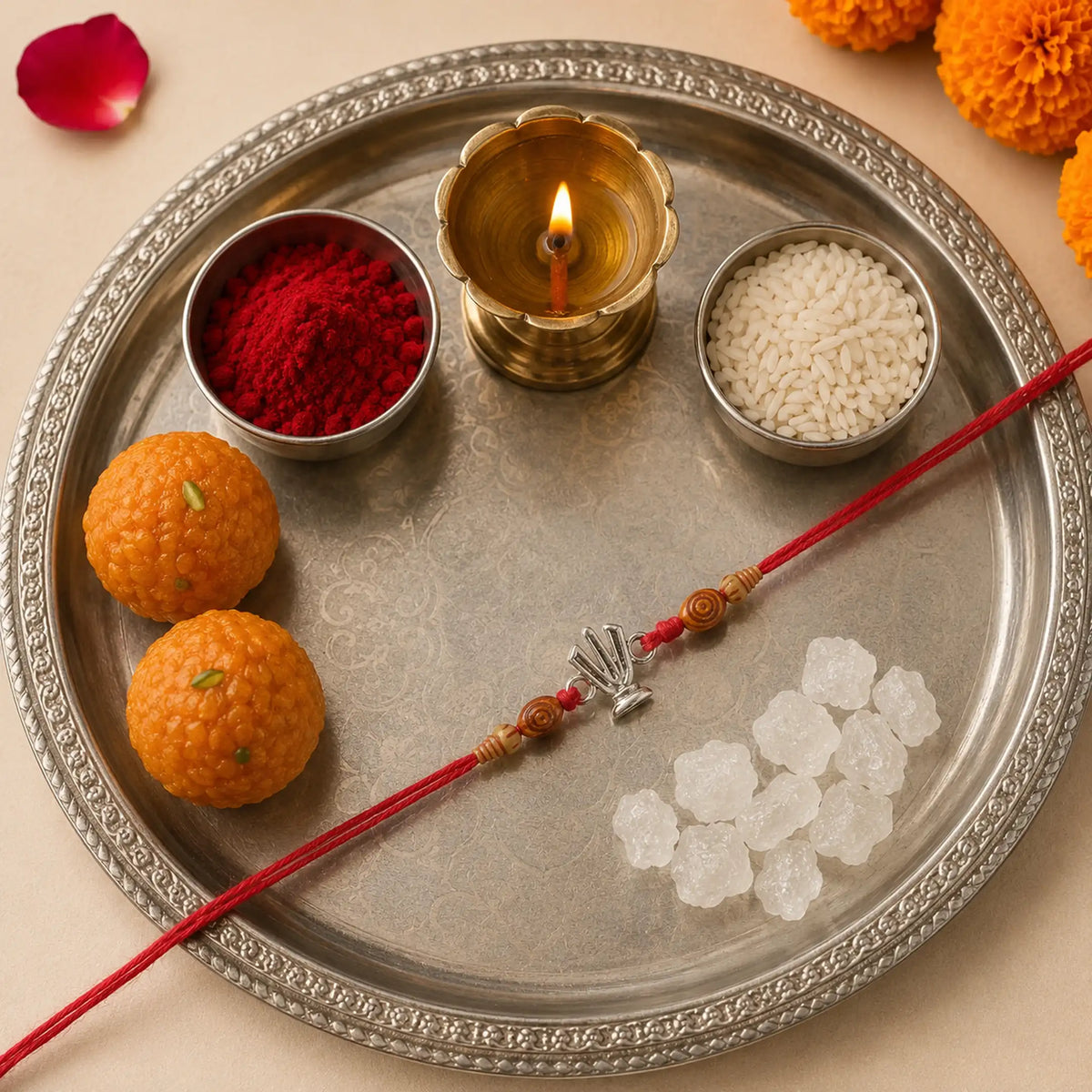 Twinklitz Trishul Symbol Sterling Silver Rakhi