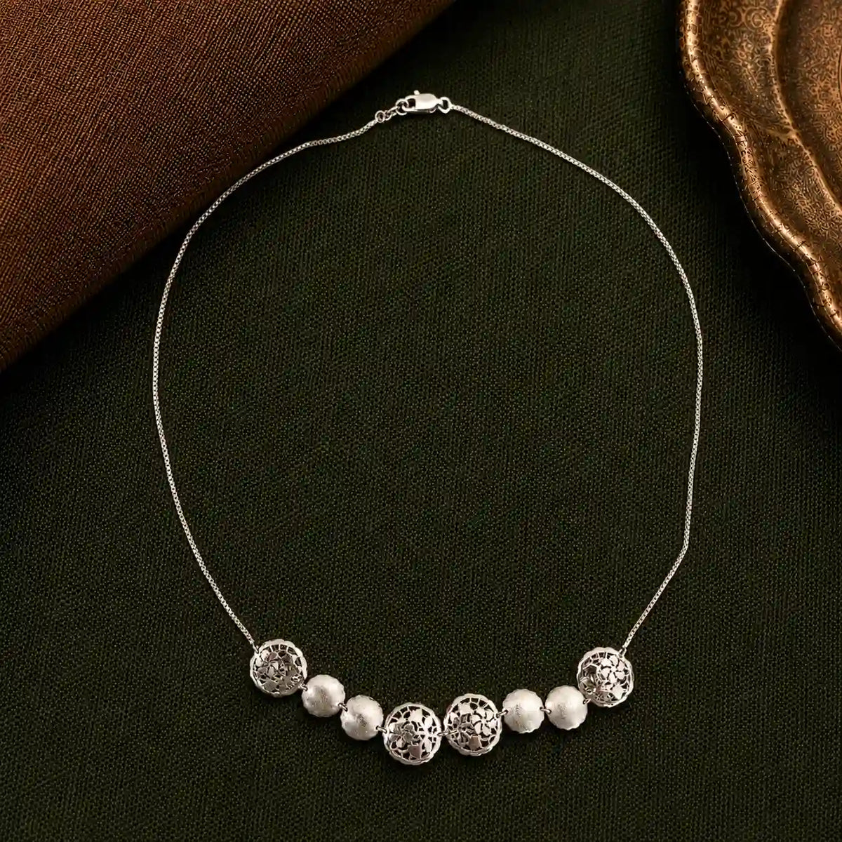 Textured Silver Bead Necklace