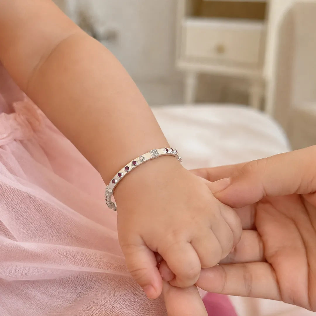 Twinklitz Sterling Silver Broad Pink Stone Baby Bangles
