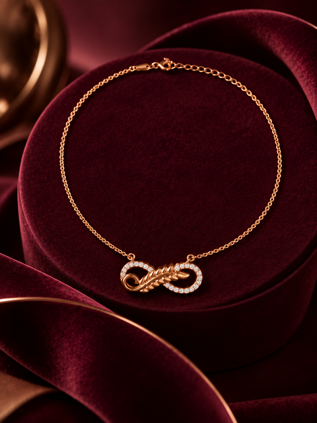Rose Gold Infinity Feather Necklace