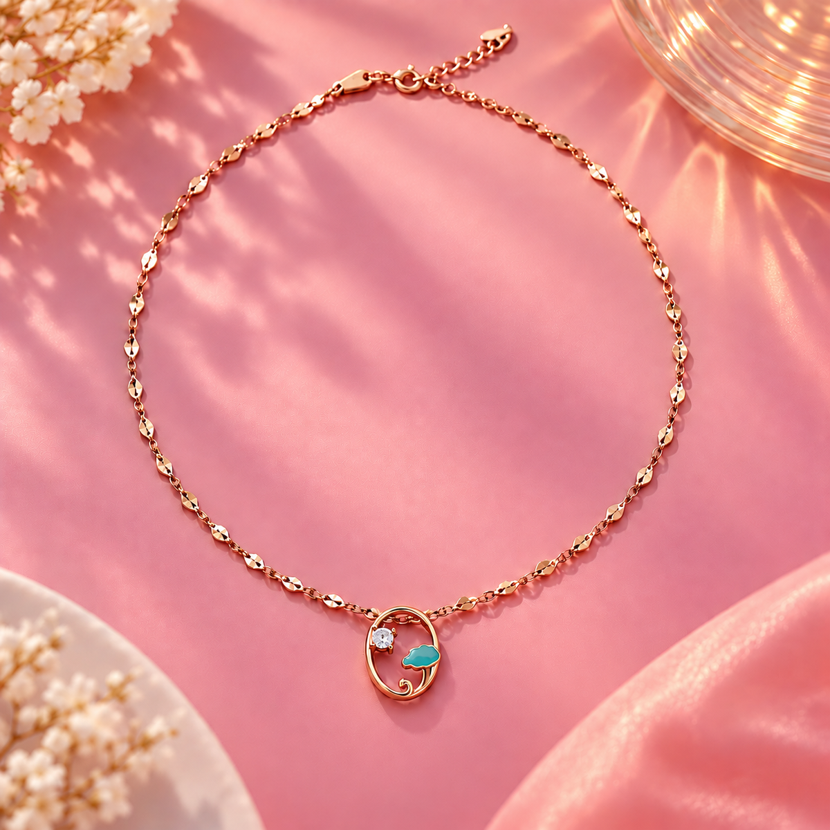 Rose Gold Turquoise Tree Pendant Necklace