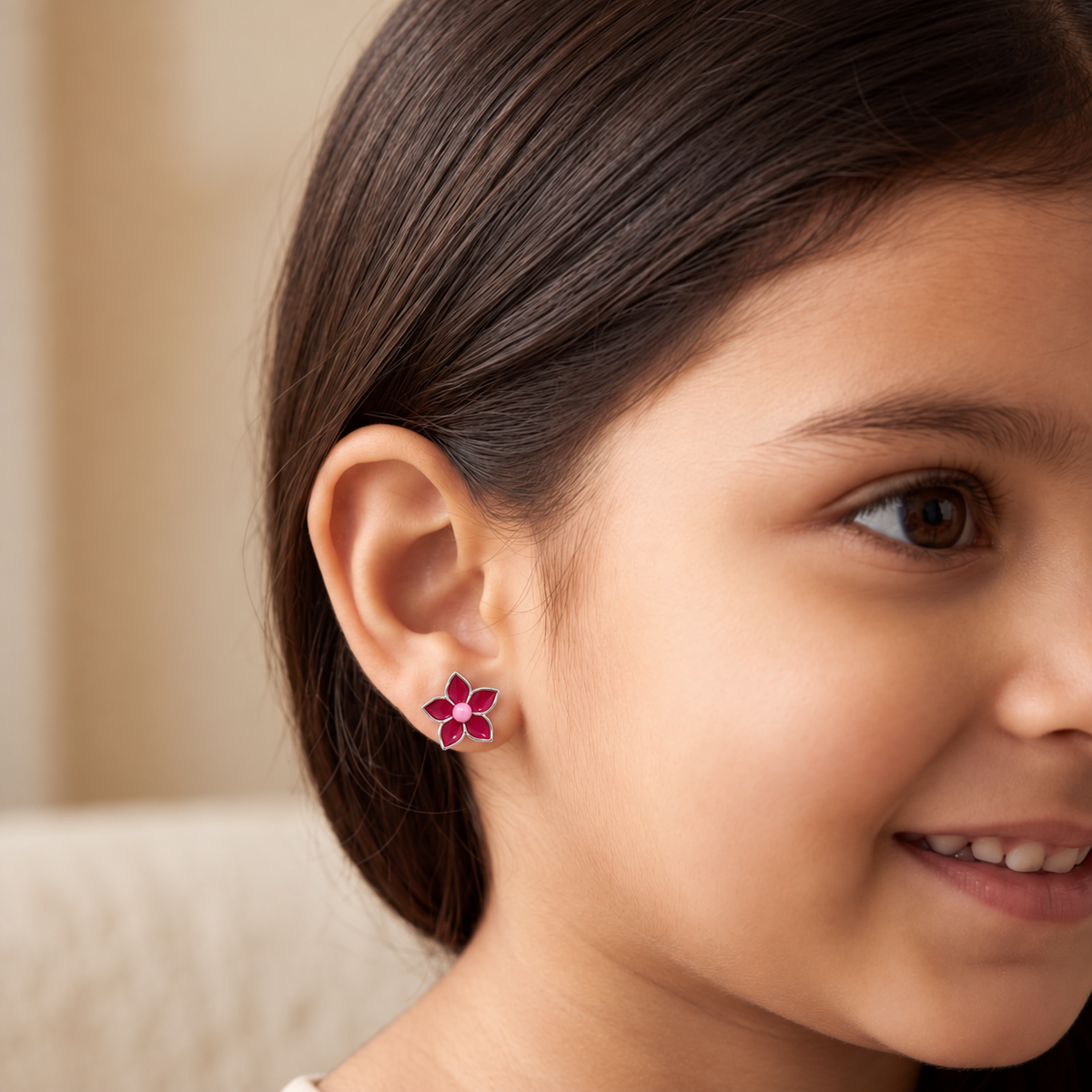 Red Enamel Floral Stud Earrings
