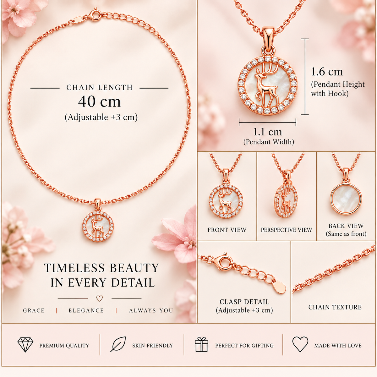 Rose Gold Deer Pendant Necklace