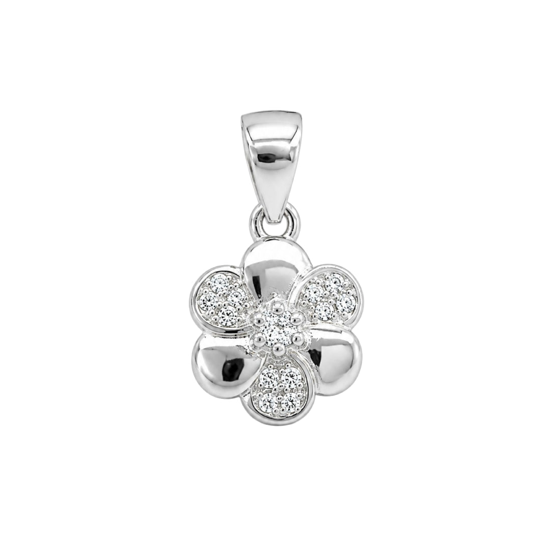 Twinklitz Sterling Silver Flower White Diamond Kids Pendant