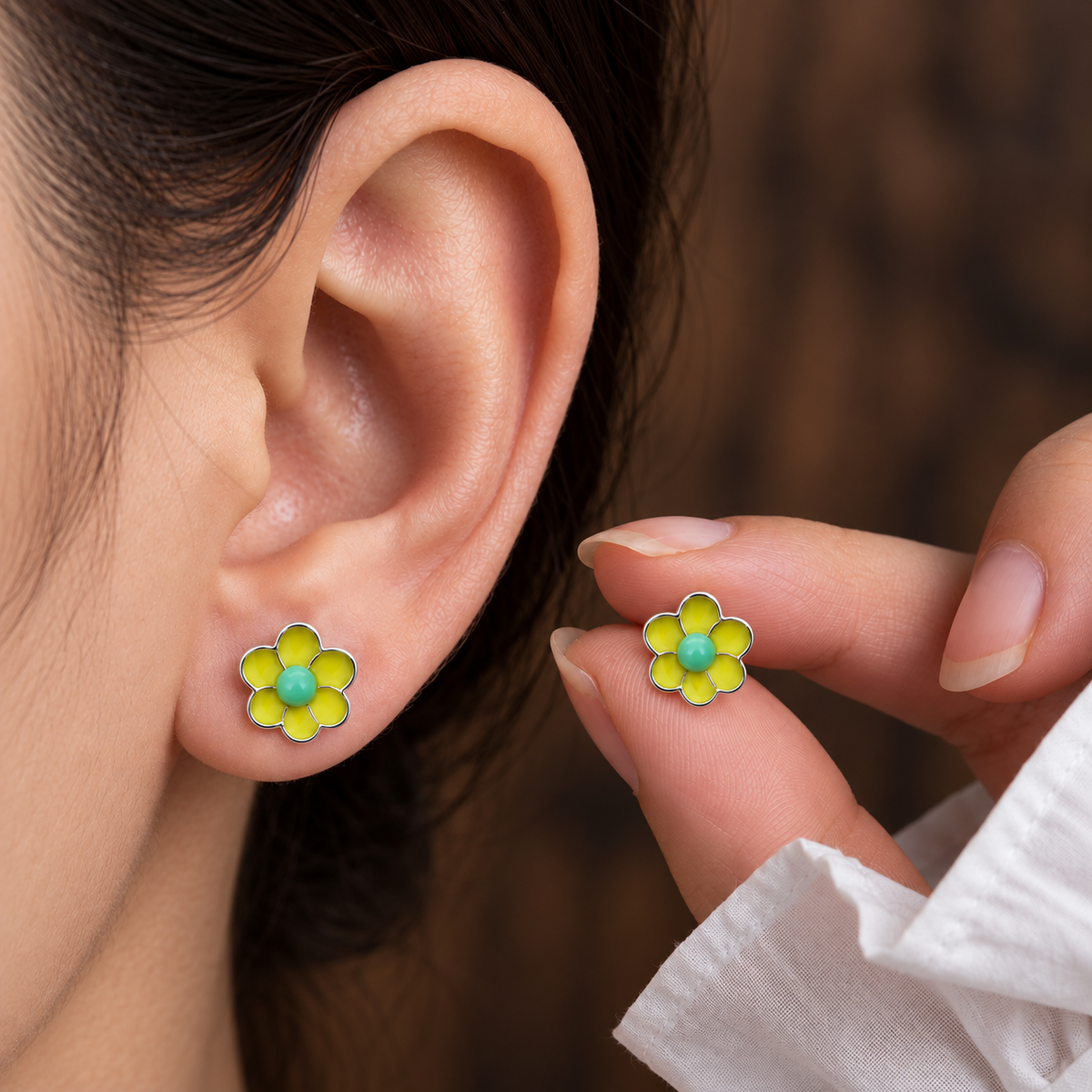 Yellow Flower Stud Earrings
