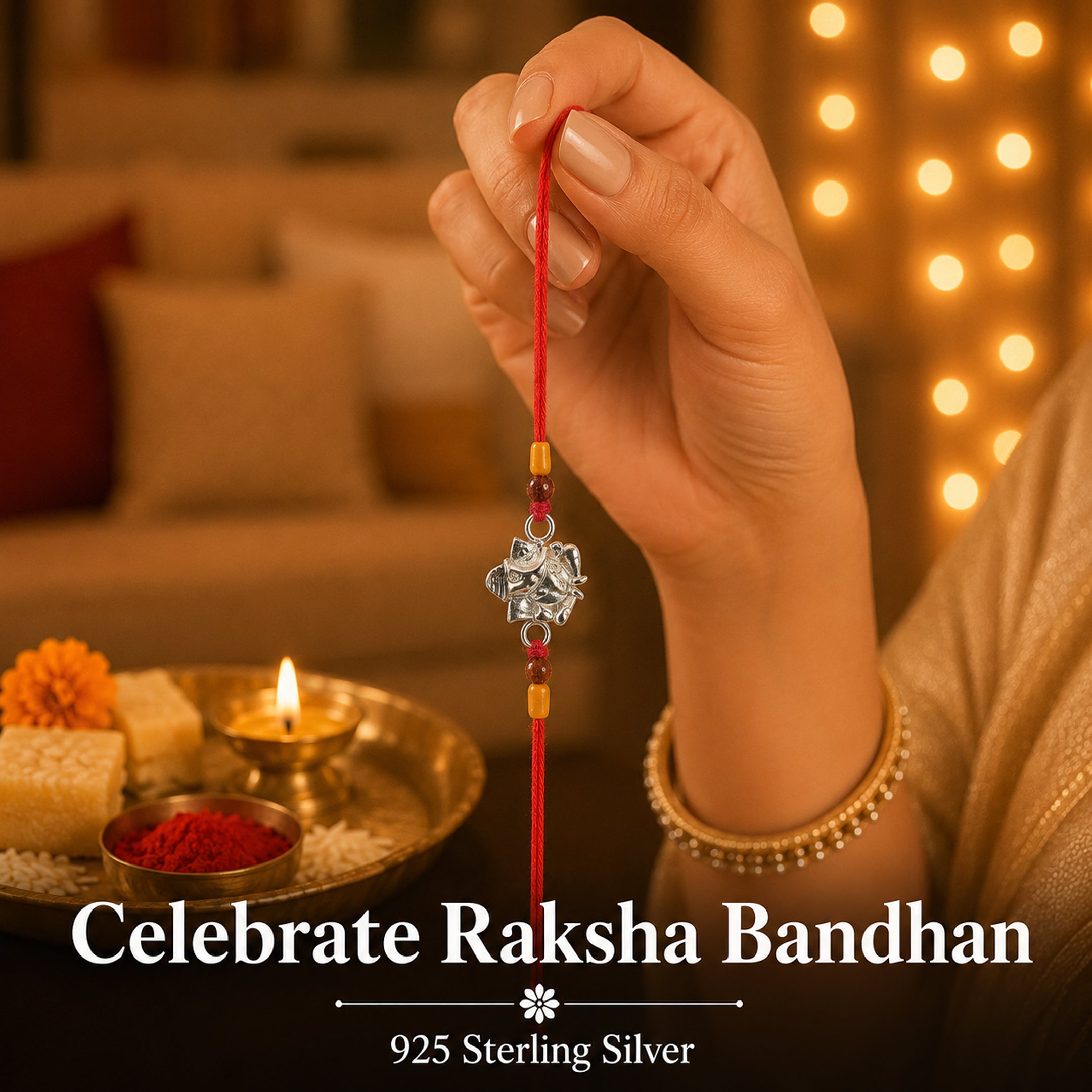 Twinklitz Elegant Ganesha Sterling Silver Rakhi