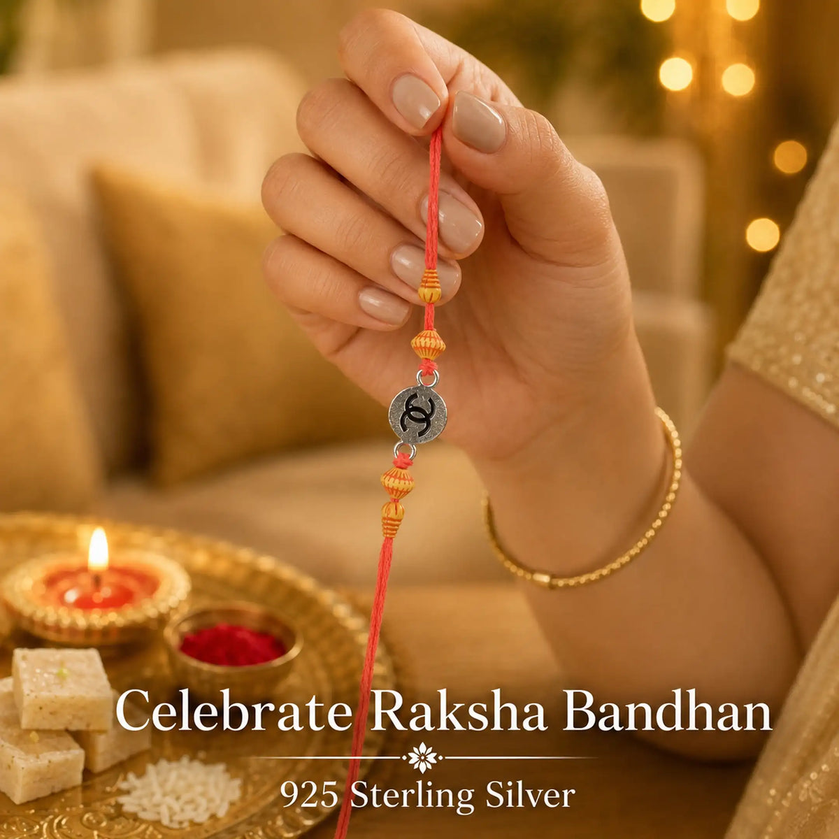 Twinklitz 925 Sterling Silver Interlocking C Rakhi