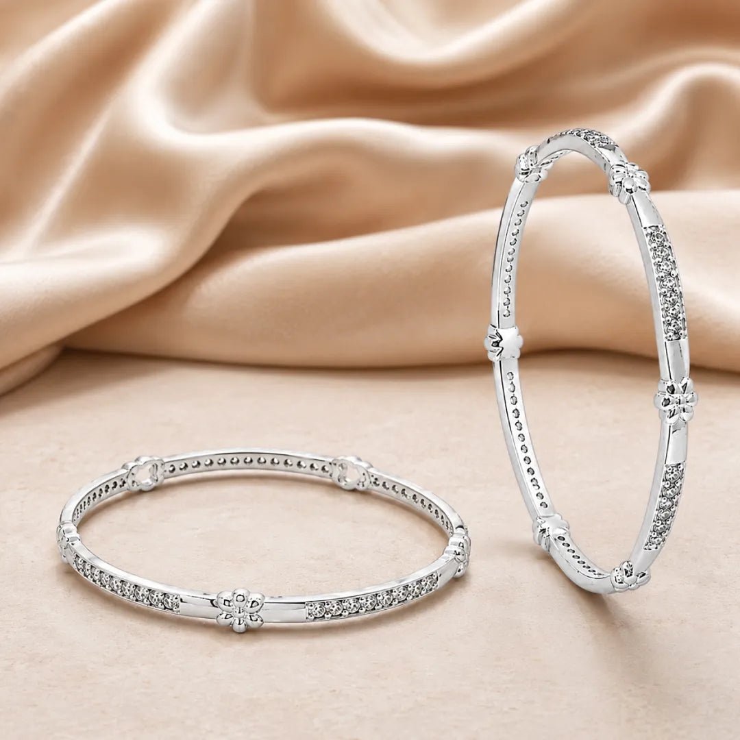 Twinklitz Sterling Silver Flower White Diamond Baby Bangles