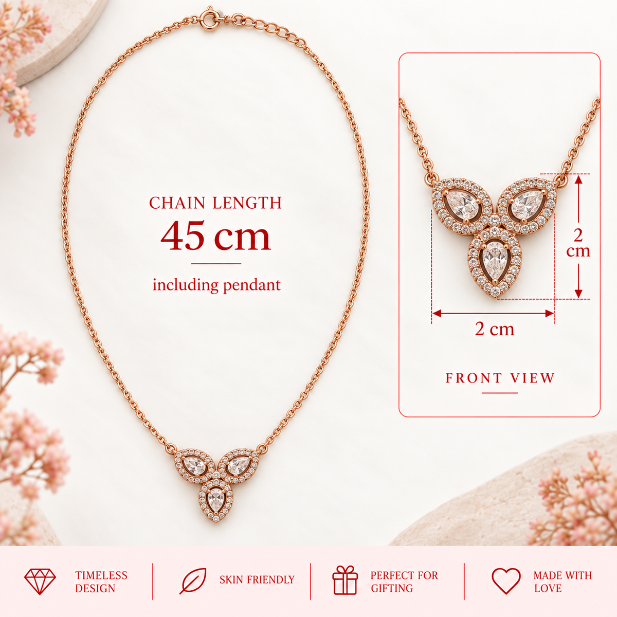 Rose Gold Trinity Crystal Necklace