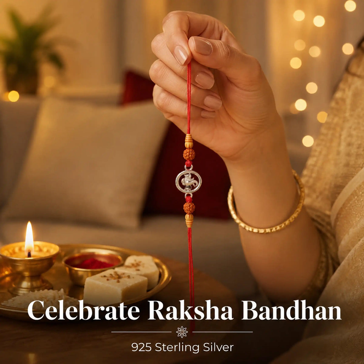 Twinklitz Ganpati Rudraksha Sterling Silver Rakhi