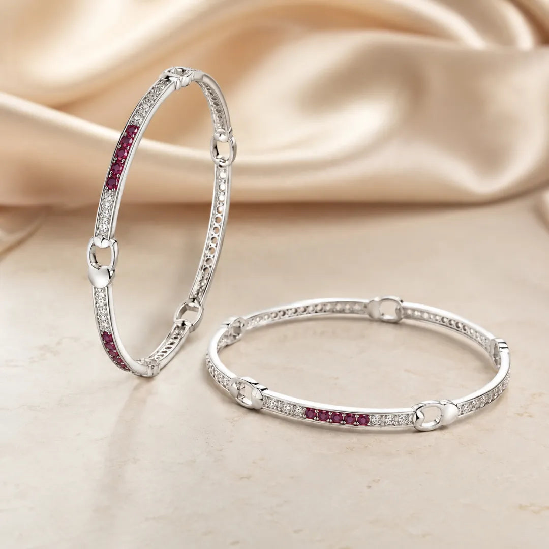 Twinklitz Sterling Silver Pink White Slim Baby Bangles