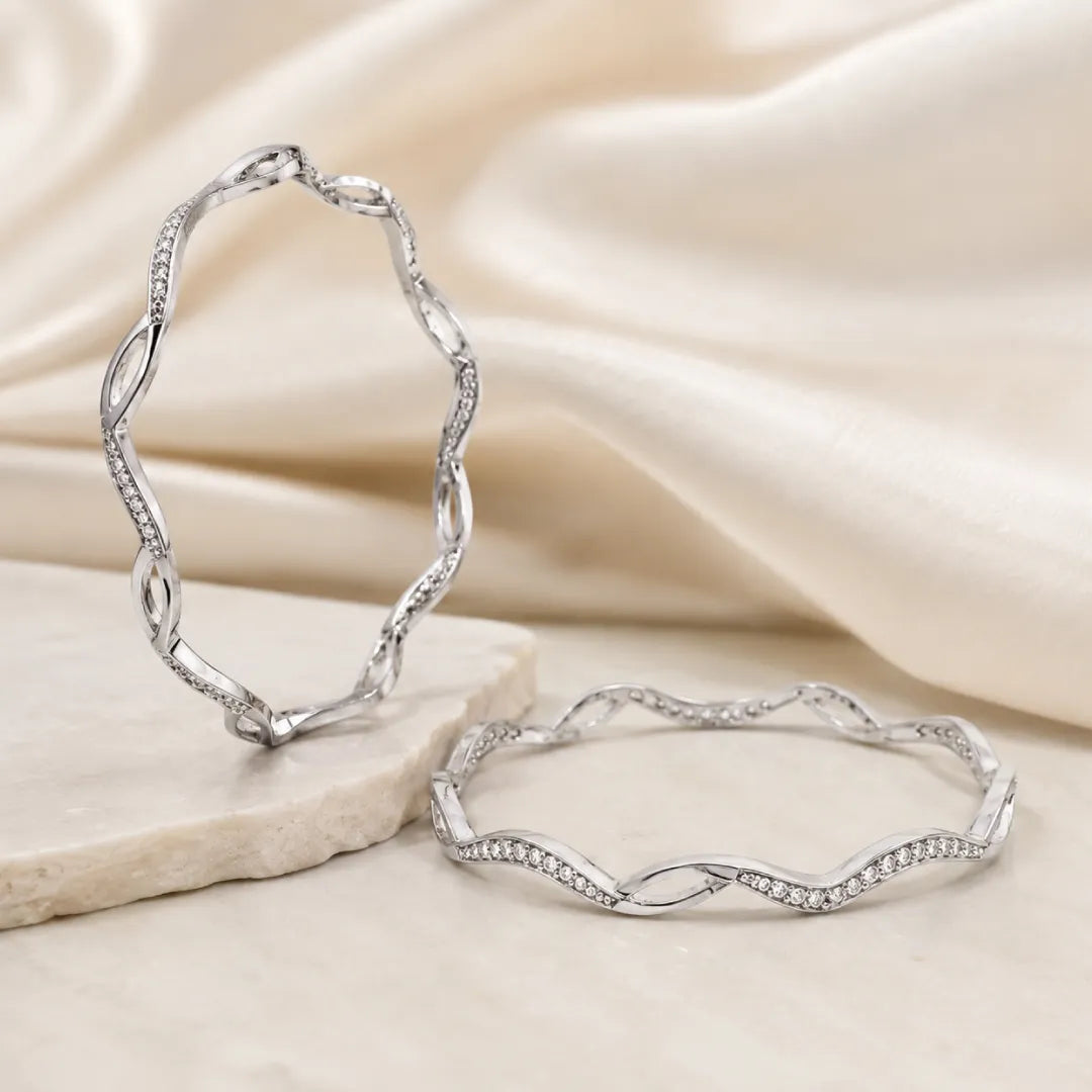 Twinklitz Sterling Silver Curve Leaf Baby Bangles