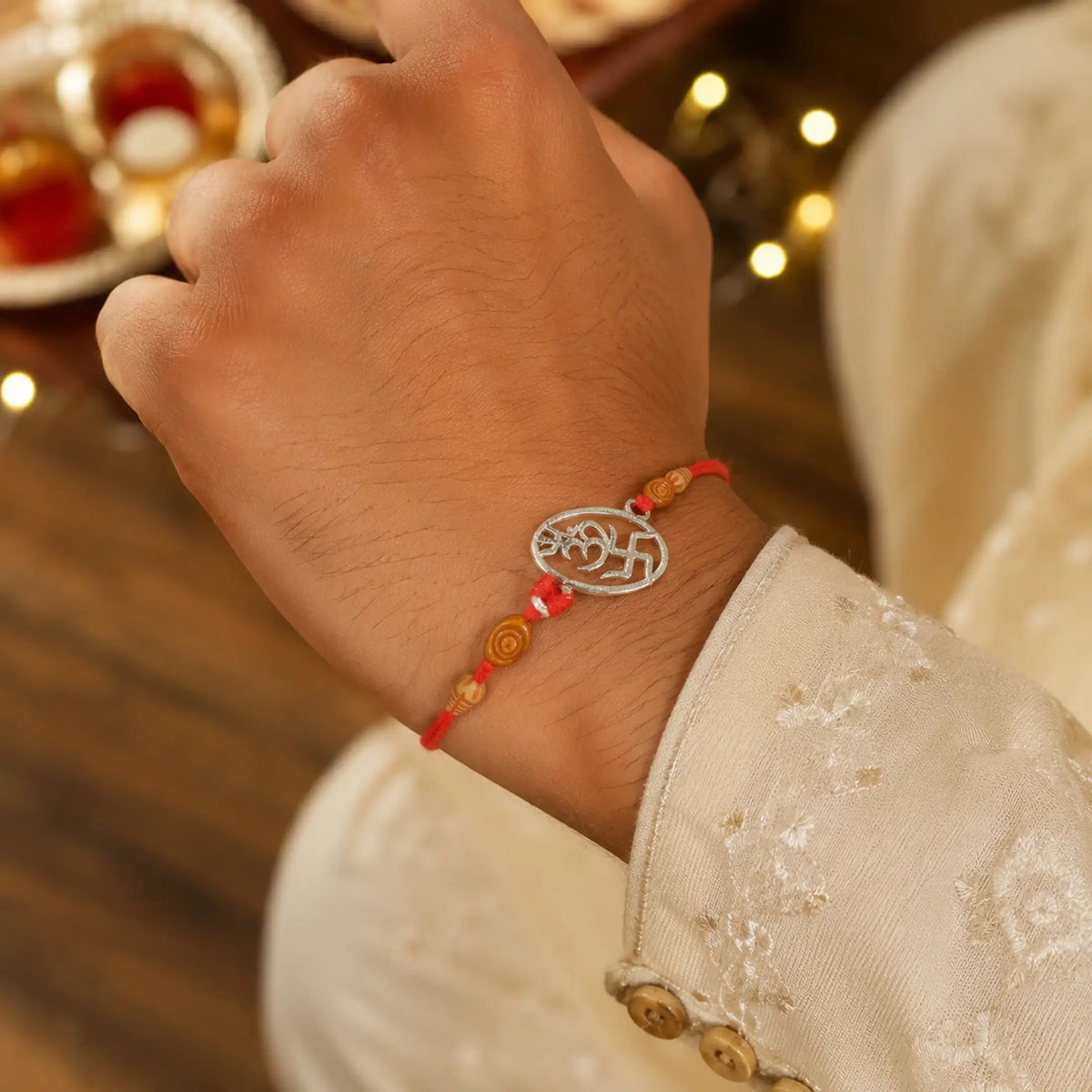 Twinklitz Swastik Om Sterling 92.5 Silver Rakhi