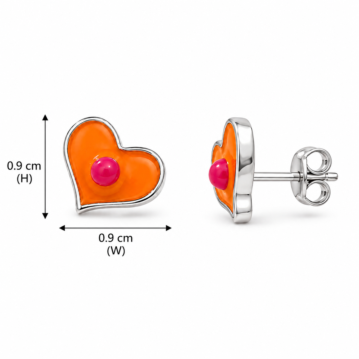 Orange Heart Stud Earrings